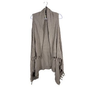 Matilda Jane‎ Womens XS Sweater Vest Taupe Tan Sleeveless Fringe Cable Knit